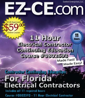 EZ-CE.com $59 Florida 11 hr electrical contractor continuing education course cover page